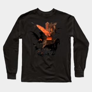 Dragon Fire Stylish Silhouette Fantasy Long Sleeve T-Shirt